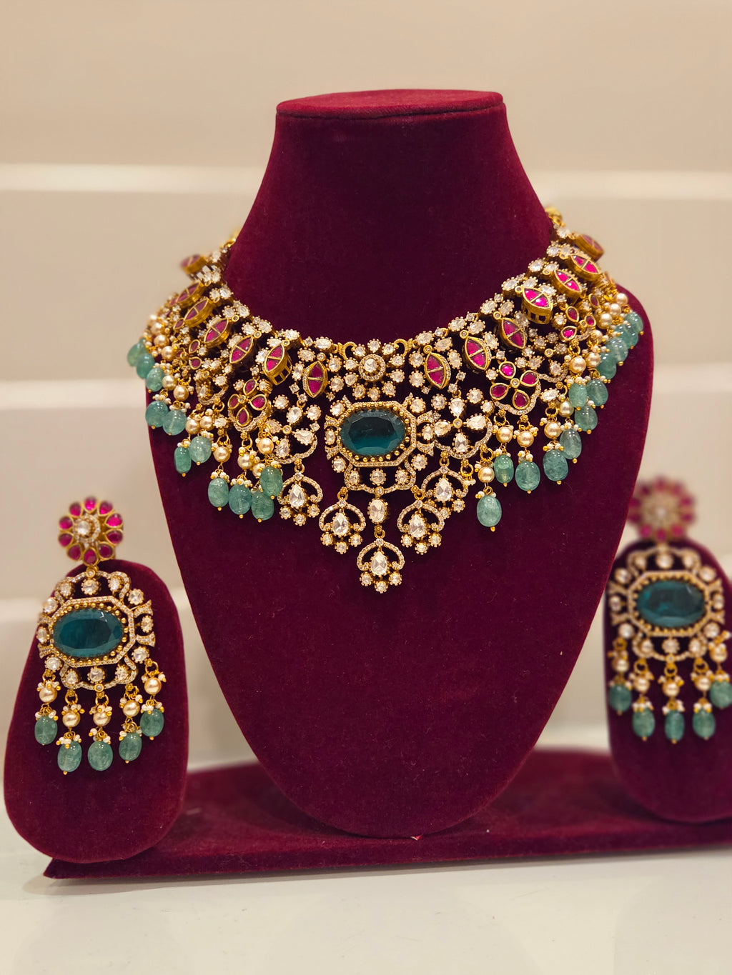 Moissanite and Jadau statement neck set